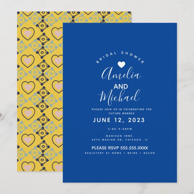 Modern Mediterranean Bridal Love Tiles Yellow Invitation (Front/Back)