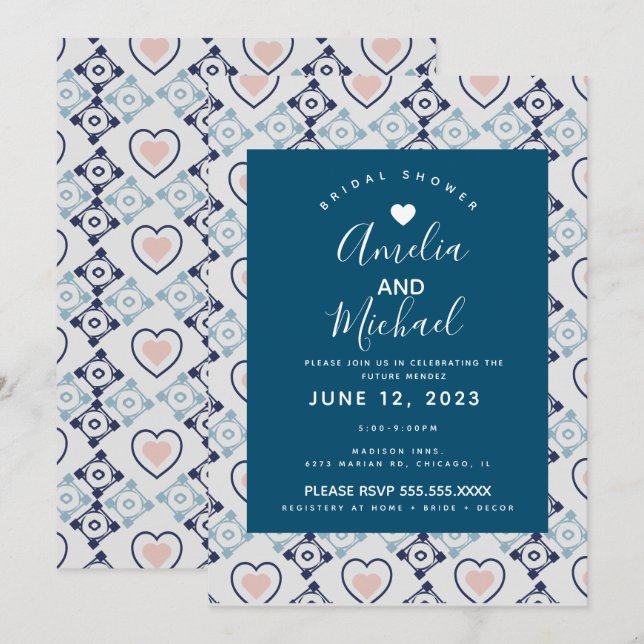 Modern Mediterranean Bridal Romantic Love Tiles Invitation (Front/Back)
