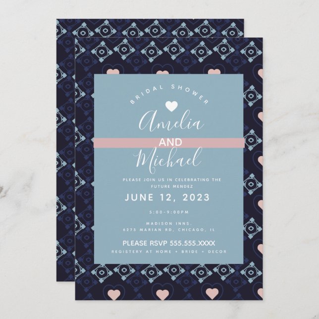Modern Mediterranean Bridal Romantic Love Tiles Invitation (Front/Back)