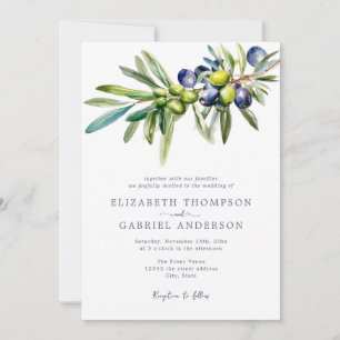 Modern Mediterranean Italian Olive Branch Wedding Invitation