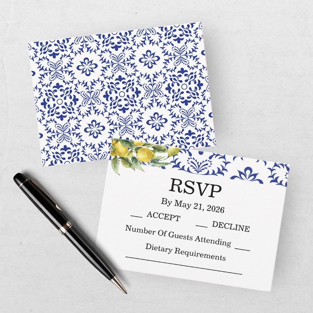 Modern Mediterranean Lemon Blue Mosaic Wedding Enclosure Card (Creator Uploaded)