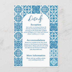 Modern Mediterranean Lemon Blue Tiles Wedding Enclosure Card