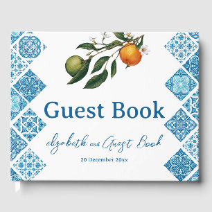 Modern Mediterranean Lemon Blue Tiles Wedding Gues Guest Book