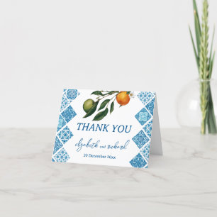 Modern Mediterranean Lemon Blue Tiles Wedding Thank You Card