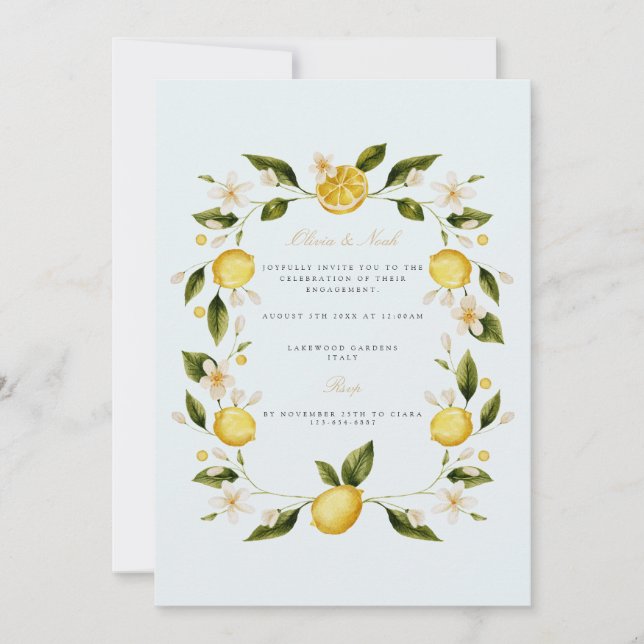 Modern Mediterranean Lemon Engagement Invitation (Front)
