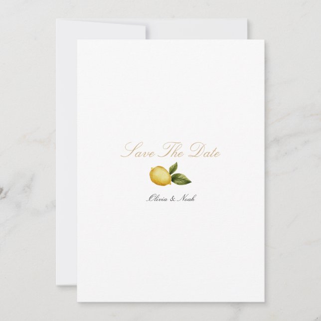 Modern Mediterranean Lemon Save The Date Card (Front)