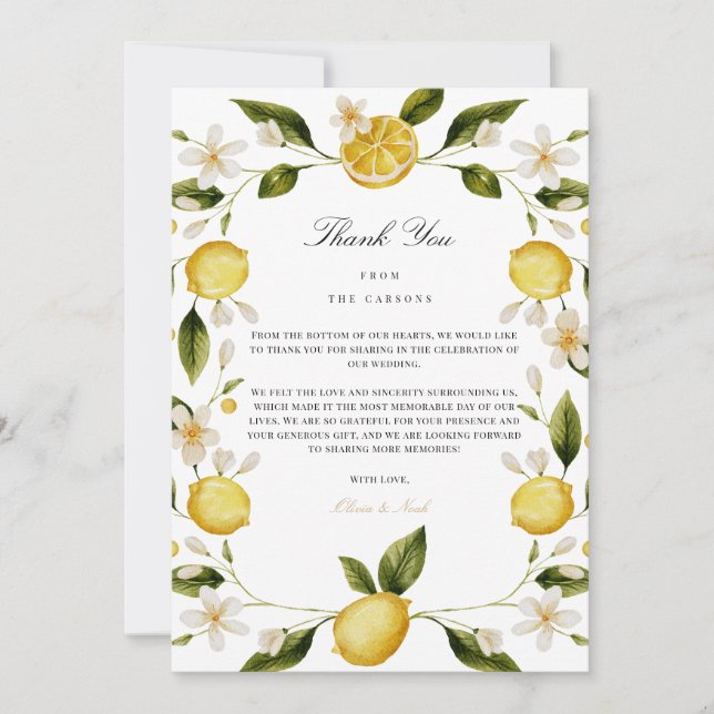 Modern Mediterranean Lemon Thank You Card (Front)