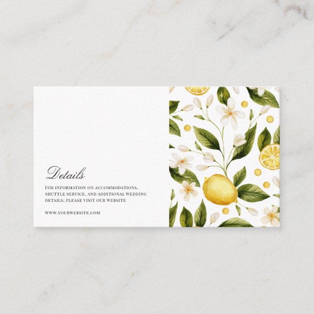 Modern Mediterranean Lemon Wedding Details  Enclosure Card (Front)