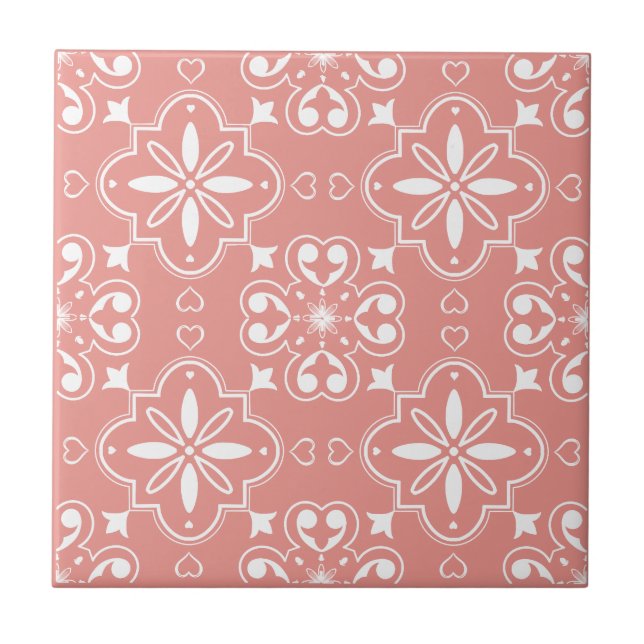 Modern Mediterranean Pattern Design Coral Pink Tile (Front)