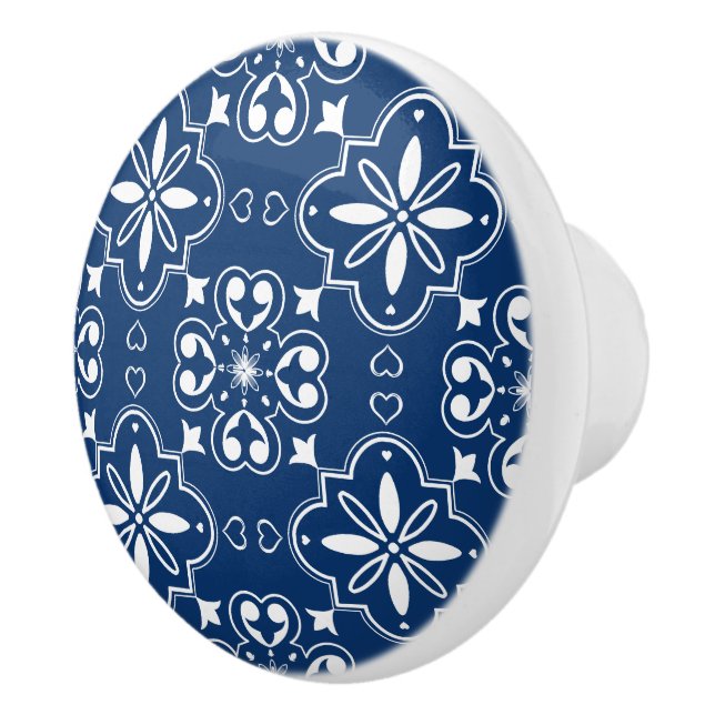 Modern Mediterranean Portuguese Design Blue White Ceramic Knob (Right)