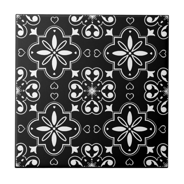 Modern Mediterranean Seamless Pattern Black White  Tile (Front)