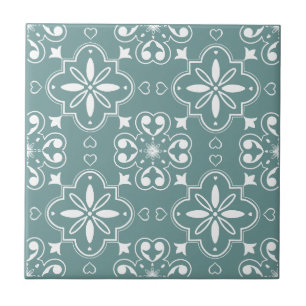 Modern Mediterranean Teal Green White Pattern Tile