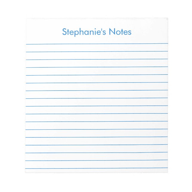 Modern Medium Blue Lined Personalised Notepad (Front)