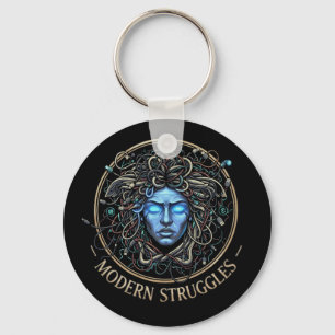 Modern Medusa Tech Struggles - Cyberpunk Greek  Key Ring