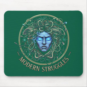 Modern Medusa Tech Struggles - Cyberpunk Greek  Mouse Mat