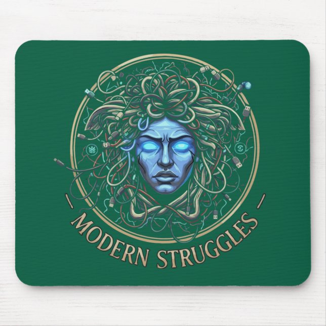 Modern Medusa Tech Struggles - Cyberpunk Greek  Mouse Mat (Front)