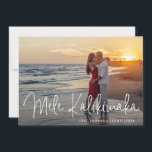 Modern Mele Kalikimaka Beach Photo Christmas Holiday Card<br><div class="desc">Send out holiday cheer with this modern flat Christmas card featuring a simple design with the Hawaiian greeting "Mele Kalikimaka" in an elegant thin white script,  along with your names and year over your favourite photo.  The backside has a gold and white abstract pattern.</div>