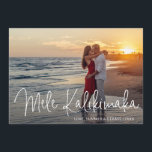 Modern Mele Kalikimaka Beach Photo Christmas Holiday Card<br><div class="desc">Send out holiday cheer with this modern flat Christmas card featuring a simple design with the Hawaiian greeting "Mele Kalikimaka" in an elegant thin white script,  along with your names and year over your favourite photo.  The backside has a gold and white abstract pattern.</div>
