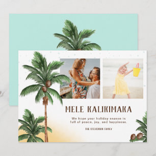 Modern Mele Kalikimaka Hawai Christmas palm photo Holiday Card