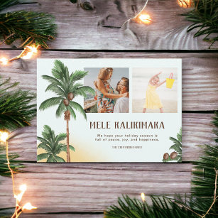 Modern Mele Kalikimaka Hawai Christmas palm photo  Holiday Card