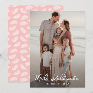 Modern Mele Kalikimaka Palm Leaves Pink Photo Holiday Card