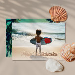 Modern Mele Kalikimaka Palm Trees Back Full Photo  Foil Holiday Card<br><div class="desc">Looking for beach themed Christmas cards to send to family and friends? These photo cards are perfect! They feature a full bleed horizontal photo template and modern typography reading, "Mele Kalikimaka" in real foil. There is a white gradient photo overlay toward the bottom which allows the text to stand out....</div>