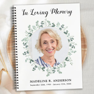 Modern Memorial Eucalyptus Photo Funeral Guestbook Notebook
