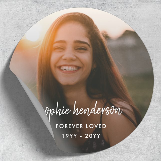Modern Memorial | Forever Loved Funeral Tribute Classic Round Sticker (Creator Uploaded)