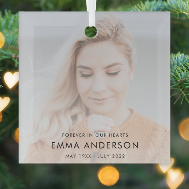 Modern Memorial Keepsake Sympathy Tribute Photo Glass Tree Decoration (A heartfelt memorial glass ornament to honor and remember someone you love.)