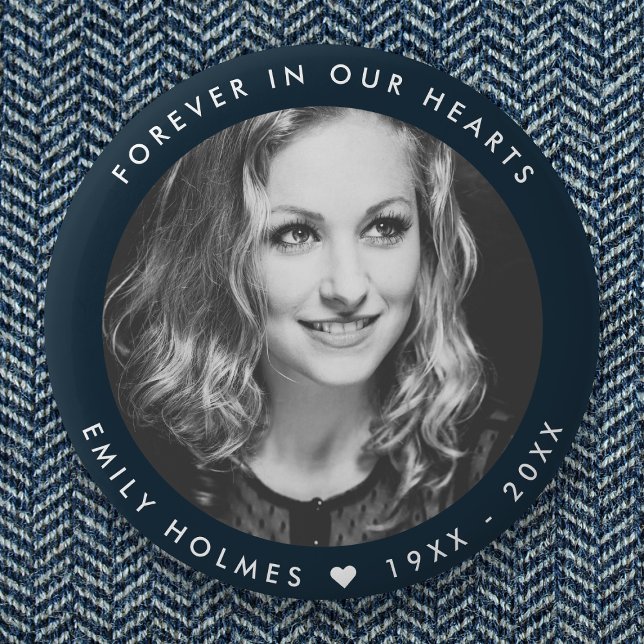 Modern Memorial | Navy Blue Funeral Favour Photo 6 Cm Round Badge (Creator Uploaded)