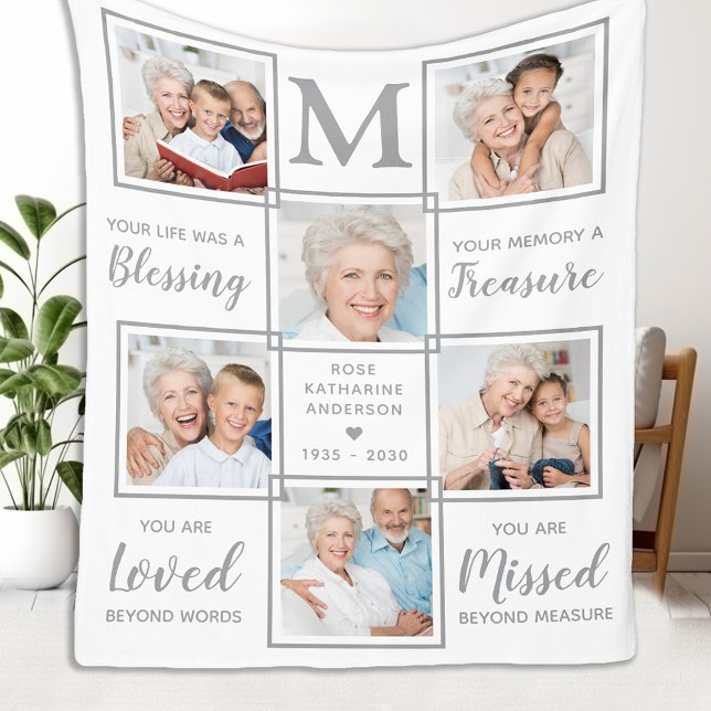 Modern Memorial Personalised Poem 6 Photo Collage Fleece Blanket (Creator Uploaded)
