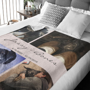 Modern Memorial Pet Photo Collage Blush Pink Fleece Blanket