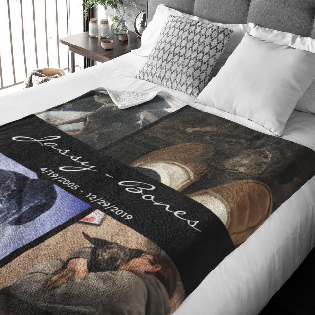 Modern Memorial Pet Photo Collage Fleece Blanket (Capture precious pet moments with our Modern Pet Photo Collage Fleece Blanket. )