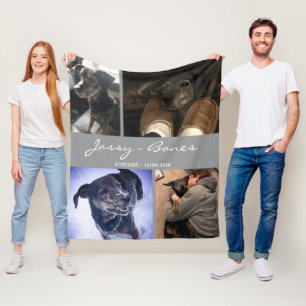 Modern Memorial Pet Photo Collage Grey Fleece Blanket
