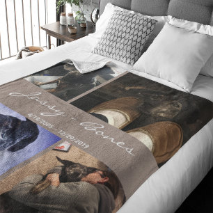 Modern Memorial Pet Photo Collage Taupe Fleece Blanket