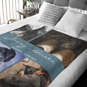 Modern Memorial Pet Photo Collage Teal Fleece Blanket