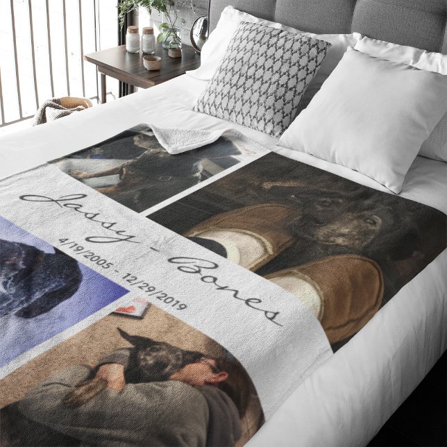 Modern Memorial Pet Photo Collage White Fleece Blanket (Capture precious pet moments with our Modern Pet Photo Collage Fleece Blanket. )