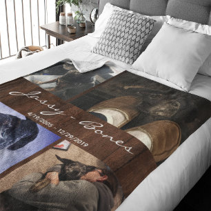 Modern Memorial Pet Photo Collage Wood Fleece Blanket
