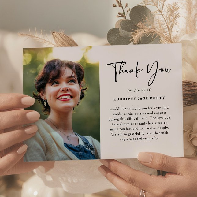 Modern Memorial Photo & Message Sympathy  Thank You Card (Creator Uploaded)
