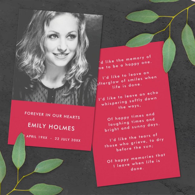 Modern Memorial | Pink Funeral Poem or Prayer Card (Creator Uploaded)
