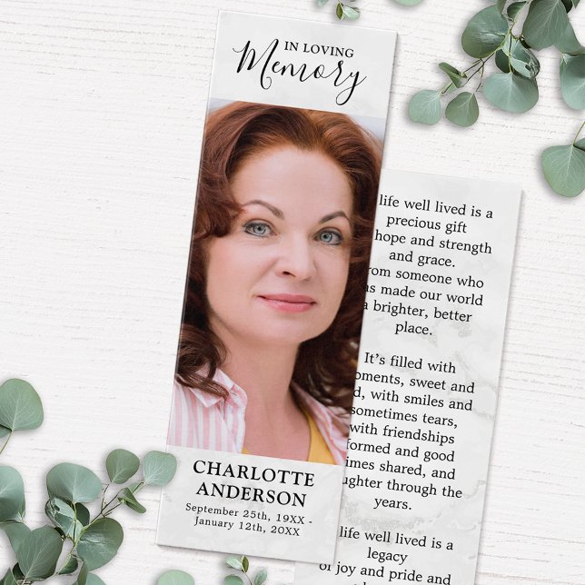 Modern Memorial Prayer Card Funeral Bookmark Marbl (Creator Uploaded)