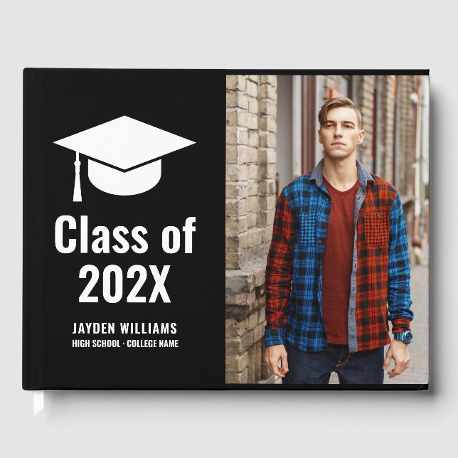 Modern Men Photo High School or College Graduation Guest Book (Front)