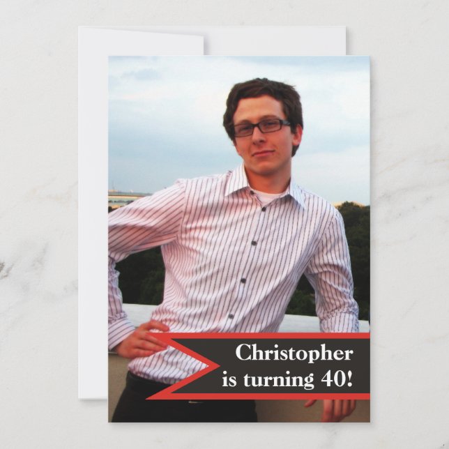 Modern men’s 40th birthday simple masculine photo invitation (Front)