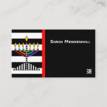 Modern Menorah Business Card<br><div class="desc">This eye-catching business card features a colourful lit menorah over bold black-and-white stripes.  Opposite side is coordinated.  ~ karyn</div>