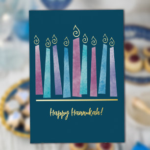 Modern Menorah Hannukah Folded Foil Holiday Card
