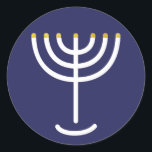 Modern Menorah White Navy Gold Graphic Classic Round Sticker<br><div class="desc">Hebrew Menorah Sticker. Navy,  White,  Gold. Transferable and customisable.</div>