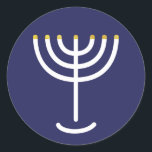 Modern Menorah White Navy Gold Graphic Classic Round Sticker<br><div class="desc">Hebrew Menorah Sticker. Navy,  White,  Gold. Transferable and customisable.</div>