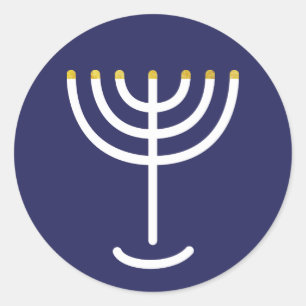 Modern Menorah White Navy Gold Graphic Classic Round Sticker