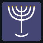 Modern Menorah White Navy Gold Graphic Square Sticker<br><div class="desc">Hebrew Menorah Sticker. Navy,  White,  Gold. Transferable and customisable.</div>