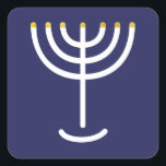 Modern Menorah White Navy Gold Graphic Square Sticker<br><div class="desc">Hebrew Menorah Sticker. Navy,  White,  Gold. Transferable and customisable.</div>